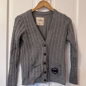 Y2k Hollister Women's Charcoal Cable Knit Cardigan- Rabbit Fur Blend